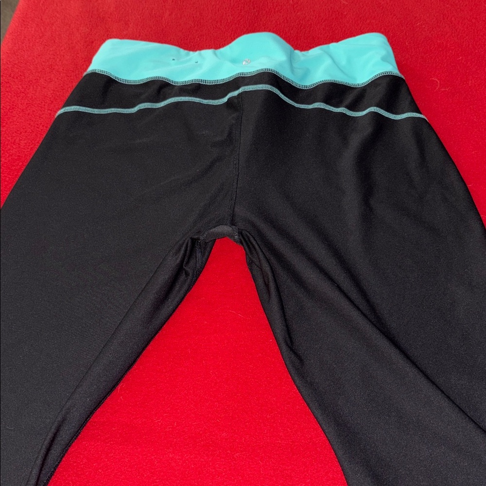 Xersion Black Leggings with Teal and Lavender Waistbands - Picture 6 of 10